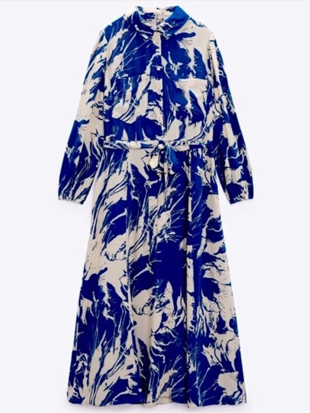 Zara Blue and Cream Printed Midi Dress